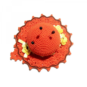 Cappellino puntaspilli arancione e giallo ad uncinetto 11 cm - Crochet by Patty