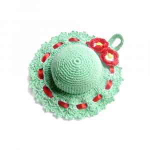 Cappellino puntaspilli acquamarina ad uncinetto 11 cm - Crochet by Patty