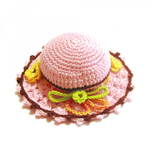 Cappellino puntaspilli rosa con girasoli ad uncinetto 11 cm - Crochet by Patty