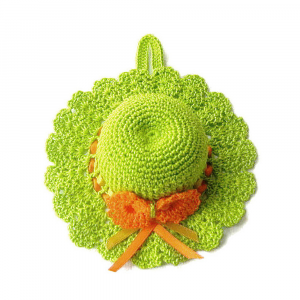 Cappellino puntaspilli verde e arancione ad uncinetto 12.5 cm - Crochet by Patty