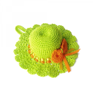 Cappellino puntaspilli verde e arancione ad uncinetto 12.5 cm - Crochet by Patty