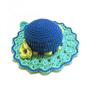 Cappellino puntaspilli blu e acquamarina ad uncinetto 11.5 cm - Crochet by Patty