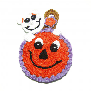 Presina per Halloween zucca arancione ad uncinetto 11.5x17 cm - Crochet by Patty