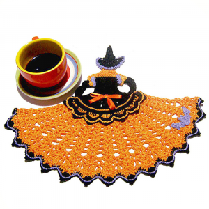 Centrino per Halloween strega arancione ad uncinetto 30x24 cm - Crochet by Patty