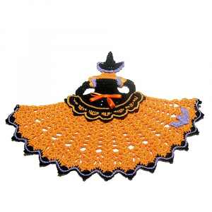 Centrino per Halloween strega arancione ad uncinetto 30x24 cm - Crochet by Patty