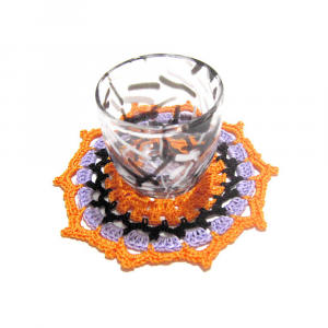 Sottobicchiere di Halloween arancione ad uncinetto 11.5 cm - Crochet by Patty