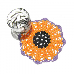 Sottobicchiere di Halloween arancione ad uncinetto 13 cm - 4 PEZZI - Crochet by Patty