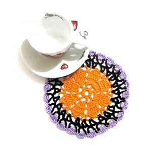 Sottobicchiere di Halloween arancione e nero ad uncinetto 13 cm - 4 PEZZI - Crochet by Patty