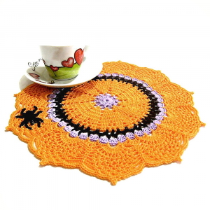 Centrino di Halloween arancione con ragno ad uncinetto 24 cm - Crochet by Patty