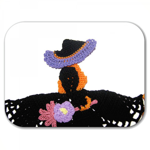 Centrino per Halloween strega arancione ad uncinetto 26x20 cm - Crochet by Patty