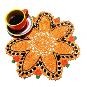 Centrino di Halloween arancione ad uncinetto 27.5 cm - Crochet by Patty