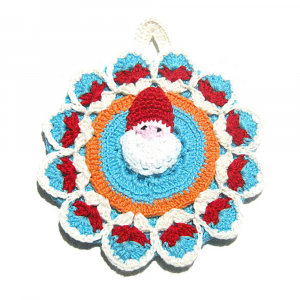 Presina turchese con Babbo Natale ad uncinetto 14x17 cm - Crochet by Patty