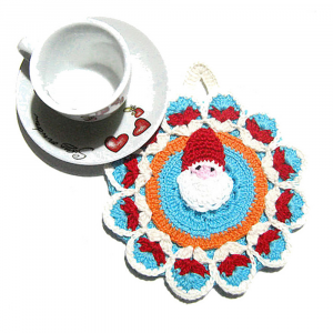 Presina turchese con Babbo Natale ad uncinetto 14x17 cm - Crochet by Patty