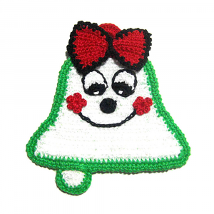 Presina Natalizia campana bianca ad uncinetto 15x16 cm - Crochet by Patty