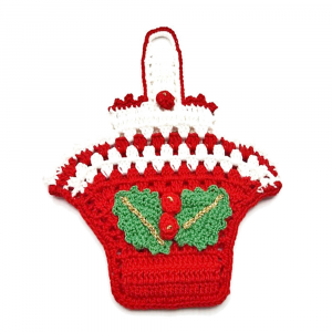 Presina Natalizia cestino rosso ad uncinetto 18x20 cm - Crochet by Patty