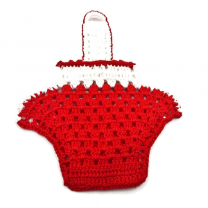 Presina Natalizia cestino rosso ad uncinetto 18x20 cm - Crochet by Patty