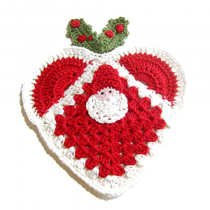 Presina cuore rosso con Babbo Natale ad uncinetto 17x19.5 cm - Crochet by Patty