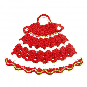 Presina Natalizia vestitino bianco e rosso ad uncinetto 19x16.5 cm - Crochet by Patty