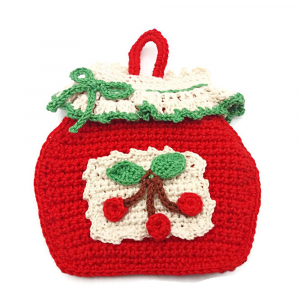 Presina Natalizia barattolo rosso ad uncinetto 11.5x11 cm - Crochet by Patty