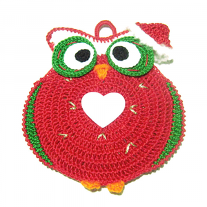 Presina Natalizia gufetto rosso ad uncinetto 15x17 cm - Crochet by Patty