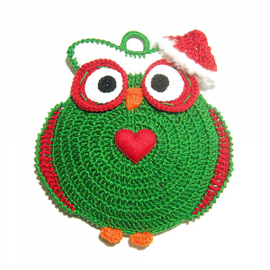 Presina Natalizia gufetto verde ad uncinetto 15x17 cm - Crochet by Patty