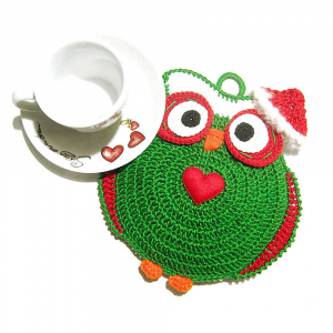 Presina Natalizia gufetto verde ad uncinetto 15x17 cm - Crochet by Patty