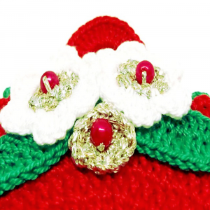 Presina Natalizia rossa con fiori ad uncinetto 14 cm - Crochet by Patty