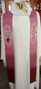 Stola Liturgica Bicolore Avorio-Rossa motivi Eucaristici