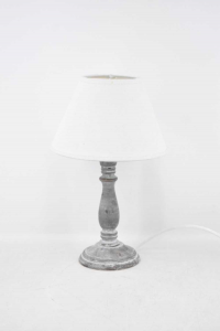 Lampe Abajour Schäbig,Holz Und Lampenschirm Weiß H 33 Cm