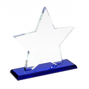 Trofeo stella in vetro trasparente e blu
