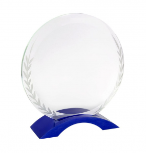 Trofeo in vetro trasparente e blu