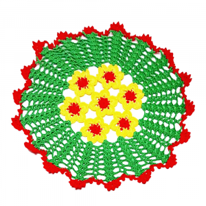 Centrino Natalizio verde, rosso e giallo ad uncinetto 30 cm - Crochet by Patty