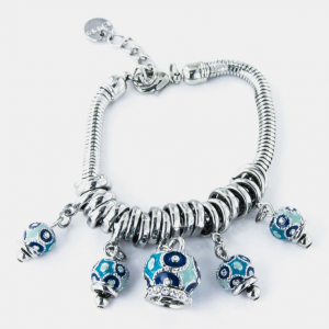 By Simon - Bracciale in Metallo multiciondoli pendenti con campanelle azzurre e cristalli luminosi