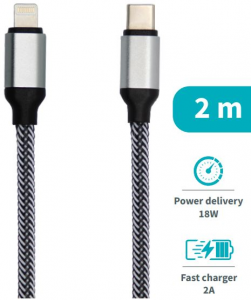Lightning Cable USB-C 2.4A -2MT PD18W in corda intrecc