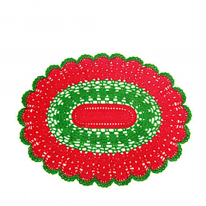 Centrino Natalizio verde e rosso ad uncinetto 34.5x26.5 cm - Crochet by Patty