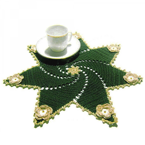 Centrino Natalizio verde scuro e fiori oro ad uncinetto 36 cm - Crochet by Patty