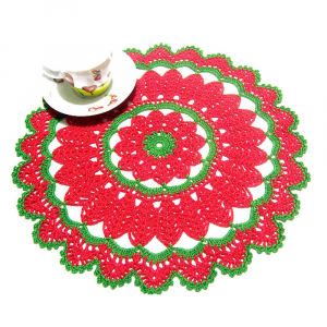 Centrino Natalizio verde e rosso ad uncinetto 26.5 cm - Crochet by Patty
