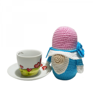 Gnomo Peter turchese e rosa ad uncinetto 14 cm - Crochet by Patty