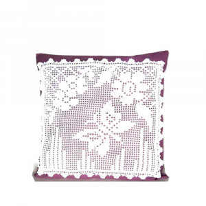 Coppia Cuscini lilla con motivo bianco a filet ad uncinetto 40x40 cm - COVER - Crochet by Patty