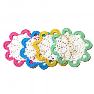 Sottobicchieri bianchi con bordo colorato ad uncinetto 11.5 cm - 4 PEZZI - Crochet by Patty