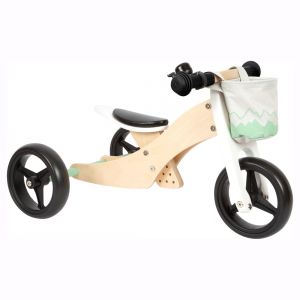 Triciclo senza pedali in legno per bambini Trike 2 in 1 Verde sabbia