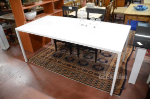 Table Metal White Lacquered 180x90 Cm New