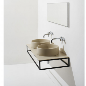 Suspended metal frame with round washbasins Foriù Simas 