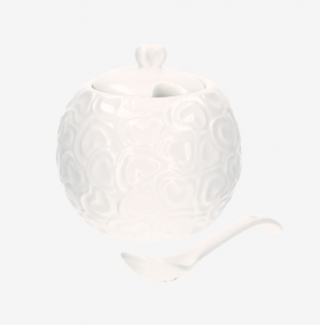 Porcellana Bianca - Zuccheriera con Coperchio e Cucchiaino