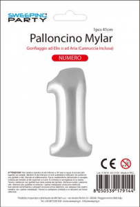 MYLAR PALLONCINO CM. 41 N. 1 COL. ARGENTO 9144 MV TECH