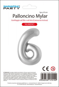 MYLAR PALLONCINO CM. 41 N. 6 COL. ARGENTO 9199 MV TECH