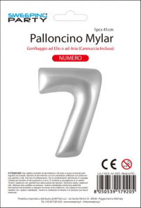 MYLAR PALLONCINO CM. 41 N. 7 COL. ARGENTO 9205 MV TECH