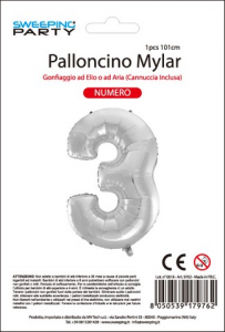 MYLAR PALLONCINO CM.101 N. 3 COL. ARGENTO 9762 MV TECH