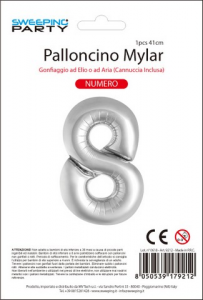 MYLAR PALLONCINO CM. 41 N. 8 COL. ARGENTO 9212 MV TECH