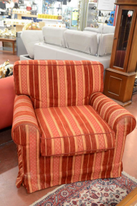 Armchair Single Red Yellow Striped With 4 Pins Sitting Soft